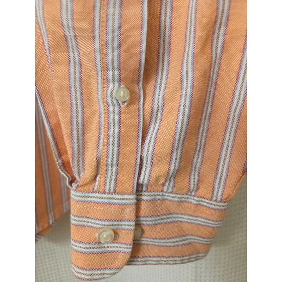 Lands End Men's XL Orange Stripe Button Down Long Sleeve Dress Shirt 17-17 1/2 - Picture 2 of 4